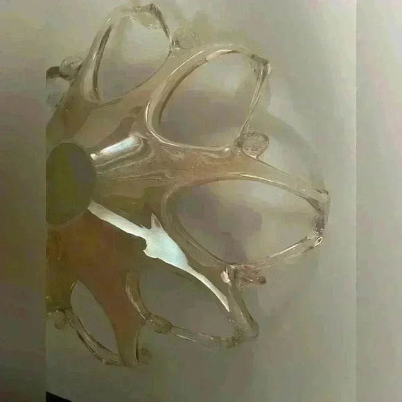 Decorative 8 Point Blown Glass Bowl/Dish Murano Style Opal/Pearl Art - Picture 9 of 10